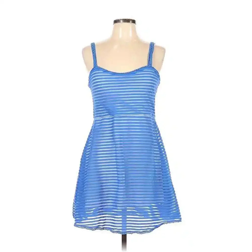 Free People Casual Womens Sleeveless Blue Striped Print Mini Plunge Size Large